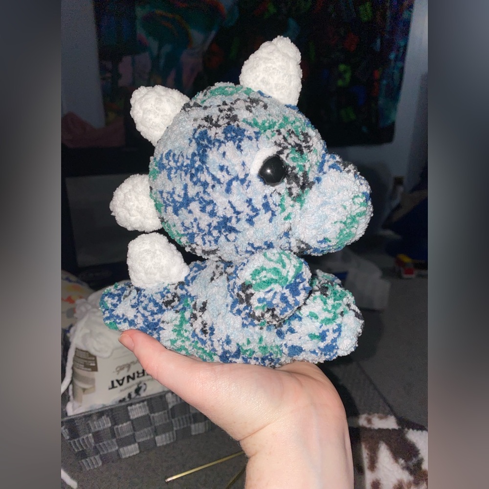 Blue and White Dinosaur Plush Toy